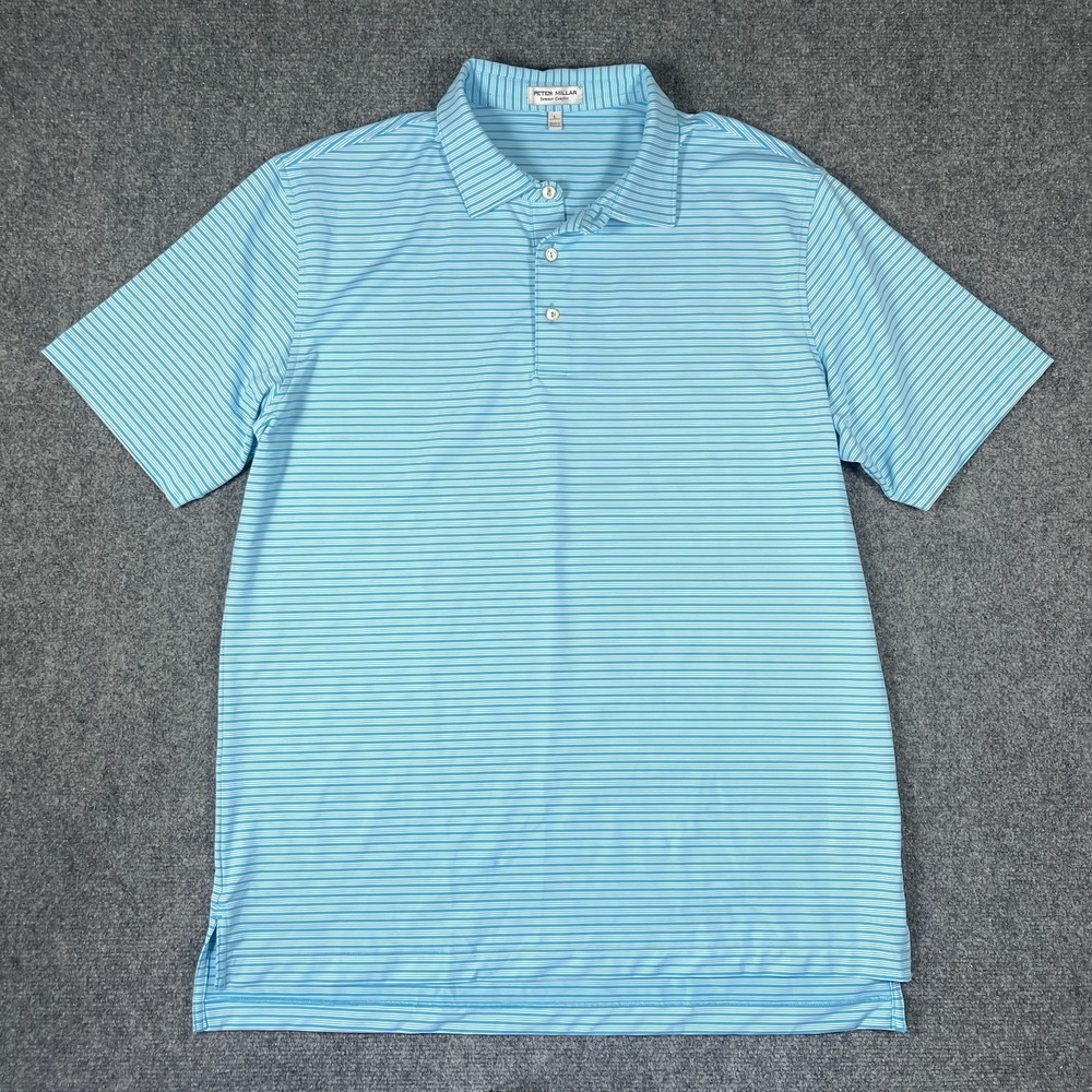 Peter Millar Summer Comfort Performance Shirt Golf Stripe Blue Mens Large #3701